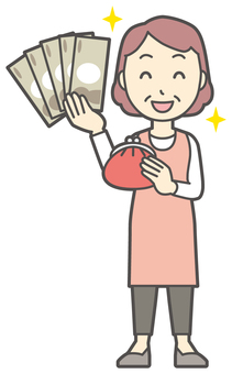  エプロンおばちゃん-092-全身 財布,おばちゃん,エプロン,お母さん,ママ,中年,おばさん,主婦,人物,かわいいのイラスト素材