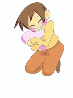 ハートを抱きしめる子供 笑顔,推し活,子供,長袖,長ズボン,ハートのイラスト素材