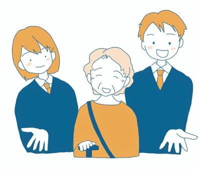 おばあさんと学生 おばあさんと学生 おばあさん,老人,高齢者のイラスト素材