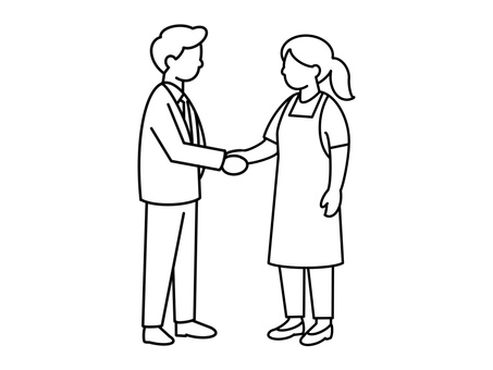 保育士と会社員が握手するイラストアイコン 保育士,保育園,子育て,会社員,サラリーマン,握手,異業種,協業,連携,協力のイラスト素材