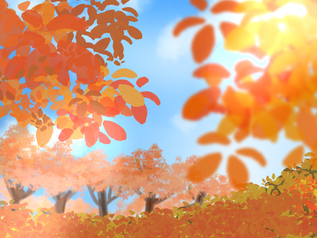 秋の紅葉のイラスト 秋,紅葉,風景,背景,壁紙,イラスト,手描きのイラスト素材