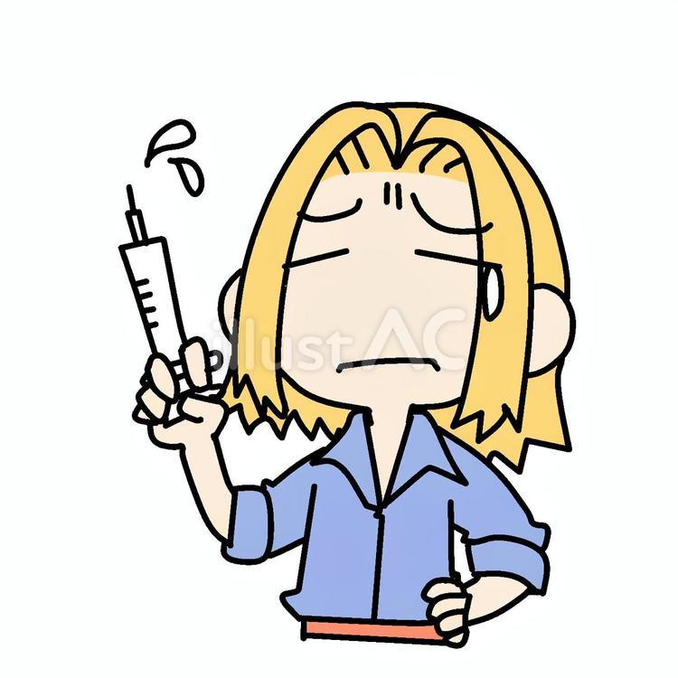 注射器片手の泣く金髪女性 金髪,注射器,泣くのイラスト素材
