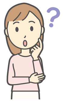  ロングヘア女性-128-バスト はてな,女性,女の子,人物,かわいい,考える,疑問,不思議,質問,困るのイラスト素材