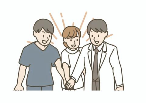 手を重ねて団結する医療チーム チーム,医療,団結,仲間,連携,円陣,手,協力,医師,看護師のイラスト素材