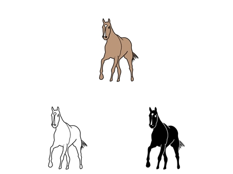 馬 馬,セット,動物,生き物,哺乳類,サラブレッド,競走馬,野生,自然,ポニーのイラスト素材
