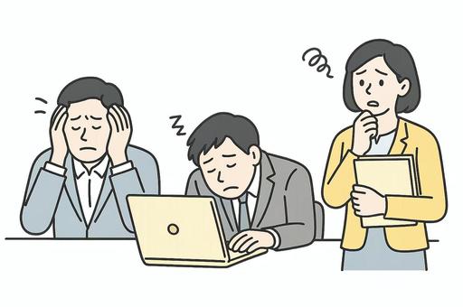 疲れ切った会議の風景 会議,疲労,ストレス,仕事,過労,残業,職場,プレッシャー,チーム,ミスのイラスト素材
