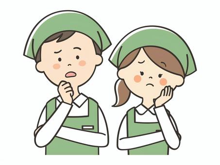 悩む店員さん 悩む店員さん 悩む,困る,不安,考える,心配,わからない,店員,男性,女性,男女のイラスト素材