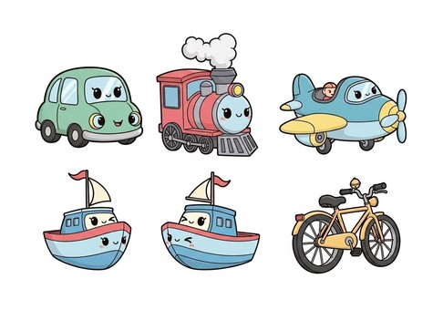かわいい乗り物のイラストセット