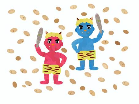 Setsubun Red and Blue Demon, Setsubun Red and Blue Demon, setsubun, maki beans, ghost,