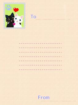 Black cat and white cat stamp card 1, , JPG and PNG