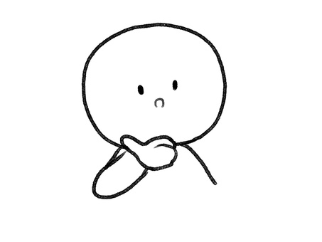 顎に手を当て考える棒人間線画 棒人間,人物,考える,手描き,落書き,表情,黒,シンプル,素材,背景透過のイラスト素材