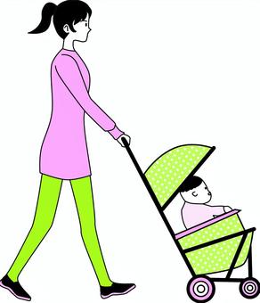 Illustration, stroller, baby, walk, 