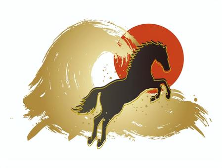 年賀状 干支,午年,午,馬,年賀状,海,金,正月,年賀,初日の出のイラスト素材