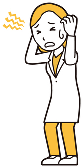  女性医師白衣(黄)-070-全身 頭痛,女医,医師,女性,白衣,スクラブ,医者,病院,医療,ドクターコートのイラスト素材