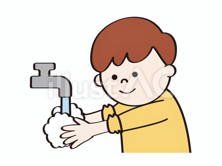 手を洗う男の子A_手洗い_感染症対策 手洗い,男の子,感染症対策のイラスト素材