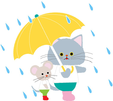 雨の中のねことねずみ 雨の中のねことねずみ 傘,ねこ,ねずみのイラスト素材