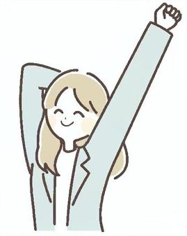 伸びをするスーツ姿の女性 伸び,気持ちいい,リラックス,女性,会社員,スーツ,ol,ストレッチ,気分転換,達成感のイラスト素材