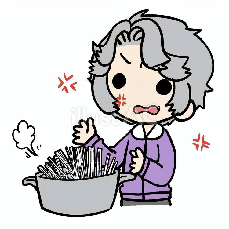 怒って麺をゆでるおばあさん おばあさん,麺,ゆでるのイラスト素材