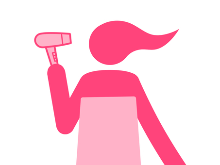 ドライヤーで髪を乾かす人の上半身（赤） ドライヤー,乾かす,熱風,髪,ヘアドライ,ヘアケア,シャンプー,入浴,お風呂,バスタイムのイラスト素材