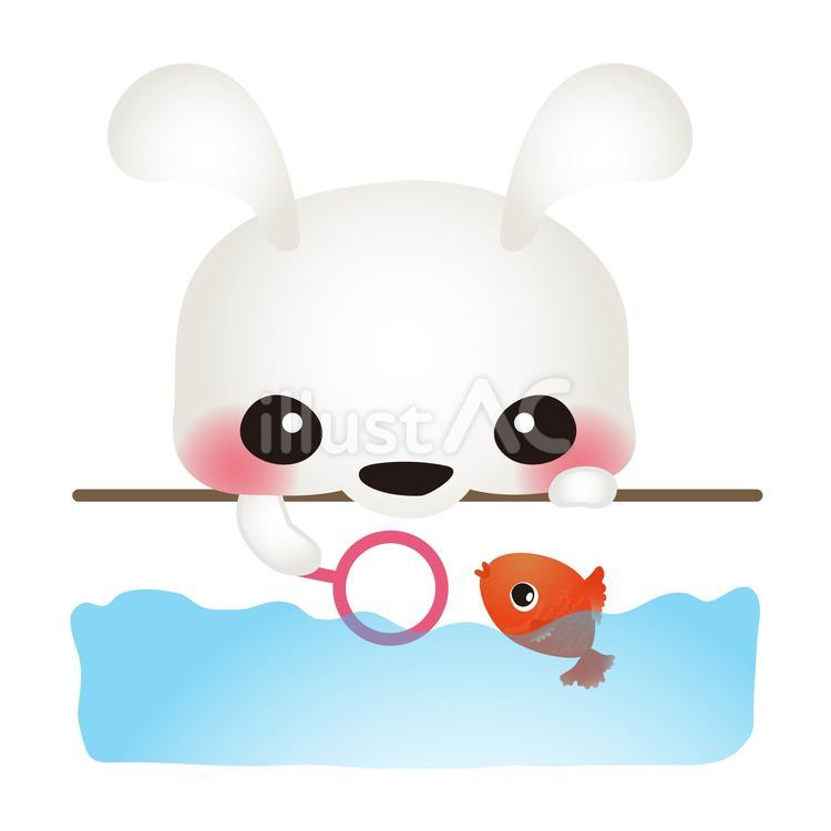 白うさぎ金魚すくい01 うさぎ,金魚すくい,まつりのイラスト素材