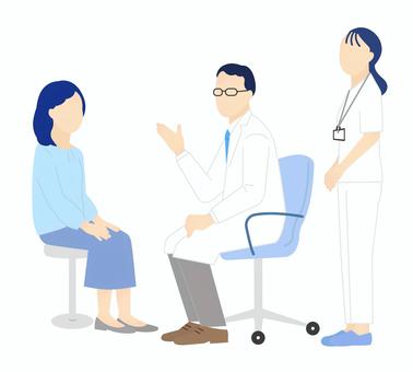 患者を診察する医者のシンプルイラスト素材 患者を診察する医者のシンプルイラスト素材 医師,医者,ドクター,医療従事者,先生,白衣,看護師,患者,女性,男性のイラスト素材