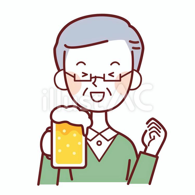 ビールを飲むシニア男性 飲酒,お酒,ビールのイラスト素材