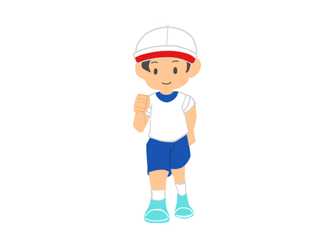 位置について走る用意する男の子 走る,用意,かまえる,男の子,赤白帽,帽子,こども,スタート,運動会,徒競走のイラスト素材