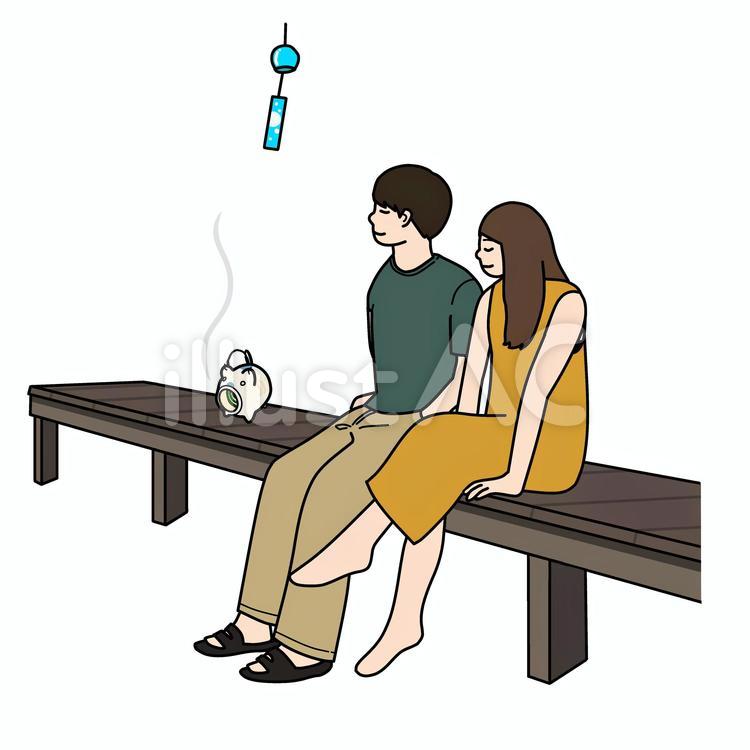 縁側で休んでる人 縁側,夏,風鈴のイラスト素材