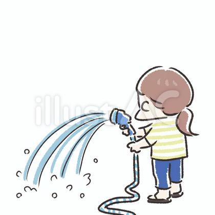 水を撒く女性