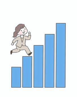 成長するグラフを駆け上がる女性 成長するグラフを駆け上がる女性 ビジネス,女性,成長,キャリアアップ,スキルアップ,ステップアップ,向上心,成功,上昇,努力のイラスト素材