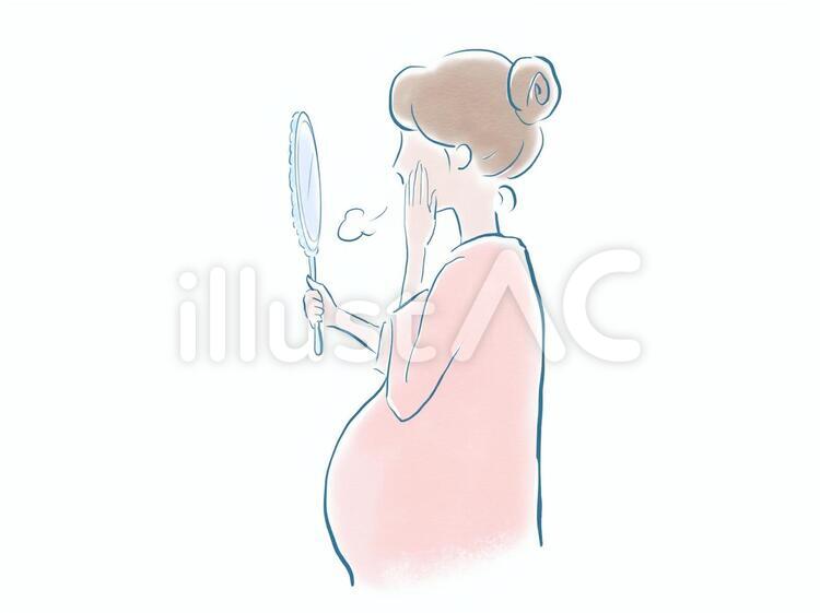 妊婦　鏡 妊婦,ため息,鏡のイラスト素材