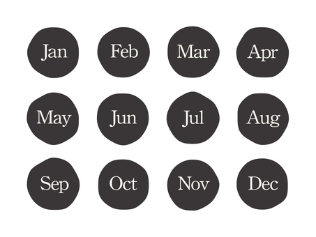 シンプルな月アイコン（ゆる丸・英語）03 月,月アイコン,カレンダー,1月,2月,3月,4月,5月,6月,7月のイラスト素材