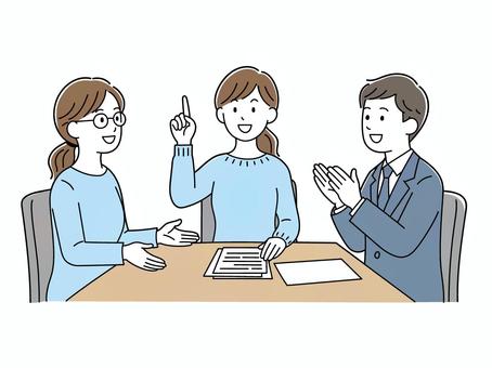 家で三人でリラックスして話すイラスト 三人,会話,話す,コミュニケーション,リラックス,家,自宅,室内,リビング,団らんのイラスト素材