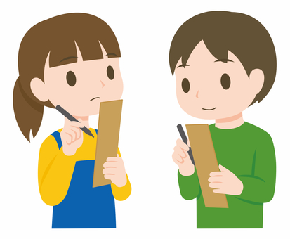 俳句を考えている子供たち 俳句,考える,詠む,短冊,書く,子供,小学生,児童,男女,男の子のイラスト素材