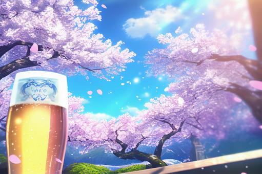 Cherry blossoms in full bloom in spring while drinking beer _ scenery, , JPG