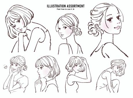 女性插圖集 JPG/PNG/AI, JPG, PNG 和 AI 女性插圖集 JPG/PNG/AI, 女子, 女孩, 美容, JPG, PNG 和 AI