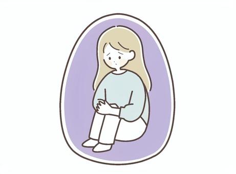 殻に引きこもる大人の女性のイラスト素材 引きこもり,ひきこもり,大人,女性,孤立,支援,福祉,若い,若者,メンタルヘルスのイラスト素材