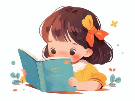 小女孩讀書, 女孩, 阅读, 连环画风格, JPG 和 PNG