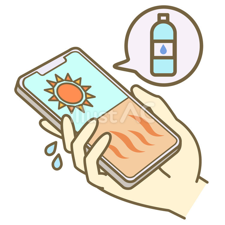 熱中症お知らせ　スマホ　左 スマホ,スマートフォン,熱中症のイラスト素材