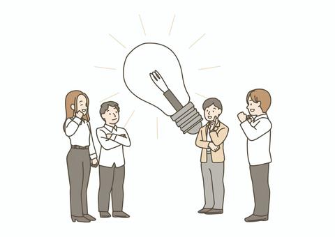 アイデアを発見するビジネスチーム ビジネス,アイデア,発見,ひらめき,電球,チームワーク,ミーティング,会議,企画,創造のイラスト素材