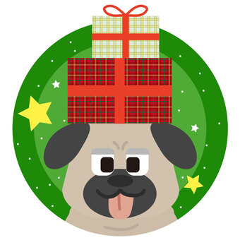 プレゼントと犬(パグ) 犬,パグ,犬種,ペット,生き物,動物,動物園,プレゼント,クリスマス,xmasのイラスト素材