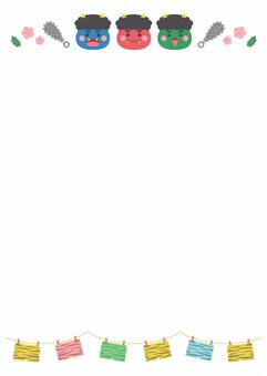 節分の鬼と鬼のパンツ03 節分,鬼,背景,フレーム,豆まき,2月,冬,手描き,おしゃれ,かわいいのイラスト素材