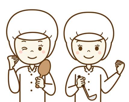 調理スタッフ4 食堂,調理師,栄養士,調理スタッフ,給食,調理員,おたま,しゃもじ,こども食堂,女性のイラスト素材