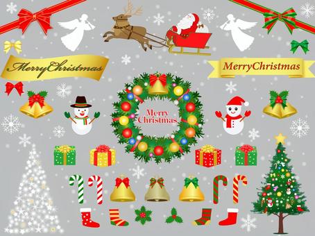 クリスマス オーナメント クリスマス,クリスマスツリー,オーナメント,飾り,英字,ロゴ,サンタクロース,人物,トナカイ,動物のイラスト素材