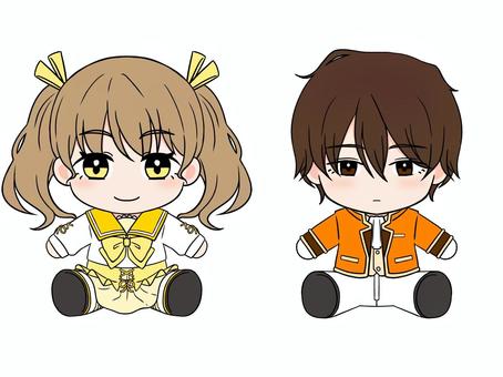 Plush toy (yellow orange), plush doll, mini character, sit, JPG and PNG