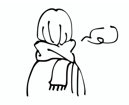 マフラーする人の後ろ姿（線） マフラー,上半身,人物,モノクロ,線画,線,制服,姿勢,手描き,装飾のイラスト素材