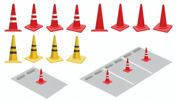 カラーコーンと駐車場のイラスト カラーコーン,駐車場,工事,駐車禁止,黄色,赤のイラスト素材
