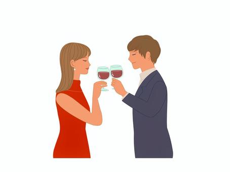乾杯する若いカップル 乾杯する若いカップル 乾杯,カップル,デート,ワイン,若い,お祝い,男女,恋人,ロマンチック,イラストのイラスト素材
