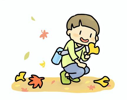 紅葉を楽しむ子ども 紅葉,もみじ,いちょう,小学生,葉,遠足のイラスト素材