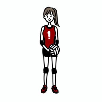 バレーボールを持つ女子１（赤） バレーボール,部活,スポーツ,女子,排球,ユニフォームのイラスト素材